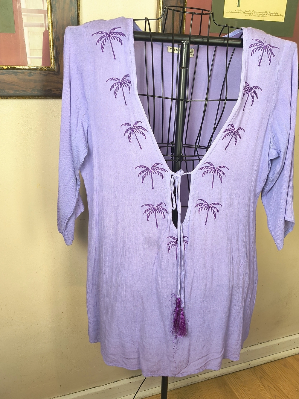 raya sun Lavender Palm-Embroidered Swim Cover-Up Tunic